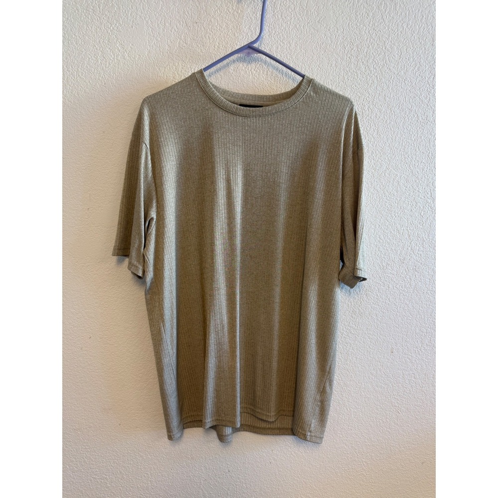 Claiborne Men's Large Ribbed Short Sleeve Crew Neck Shirt Tan Beige